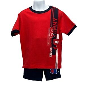 TH / Champion Bundle: Boys Logo T-Shirt &  Athletic Shorts - Red Blue - size 5